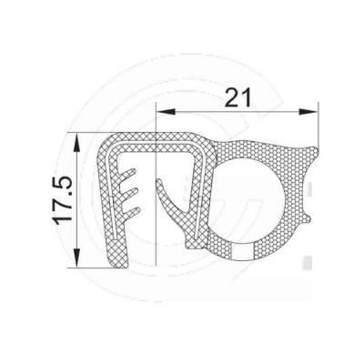 Klemprofiel | EPDM | mosrubber kraal zijkant | zwart | 17,5 x 21 mm | per meter